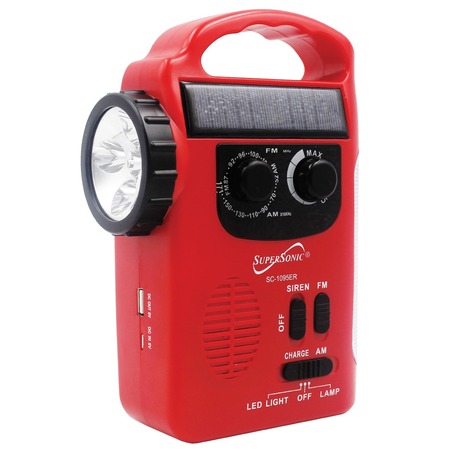 SUPERSONIC Emergency Solar/hand Crank Radio With Flashlight 5-way SC-1095ER